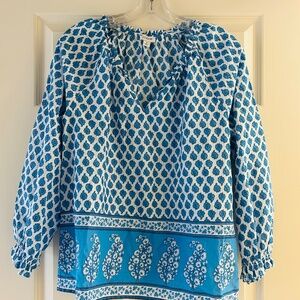 J. Crew Artist blouse blue & white block print size Small
